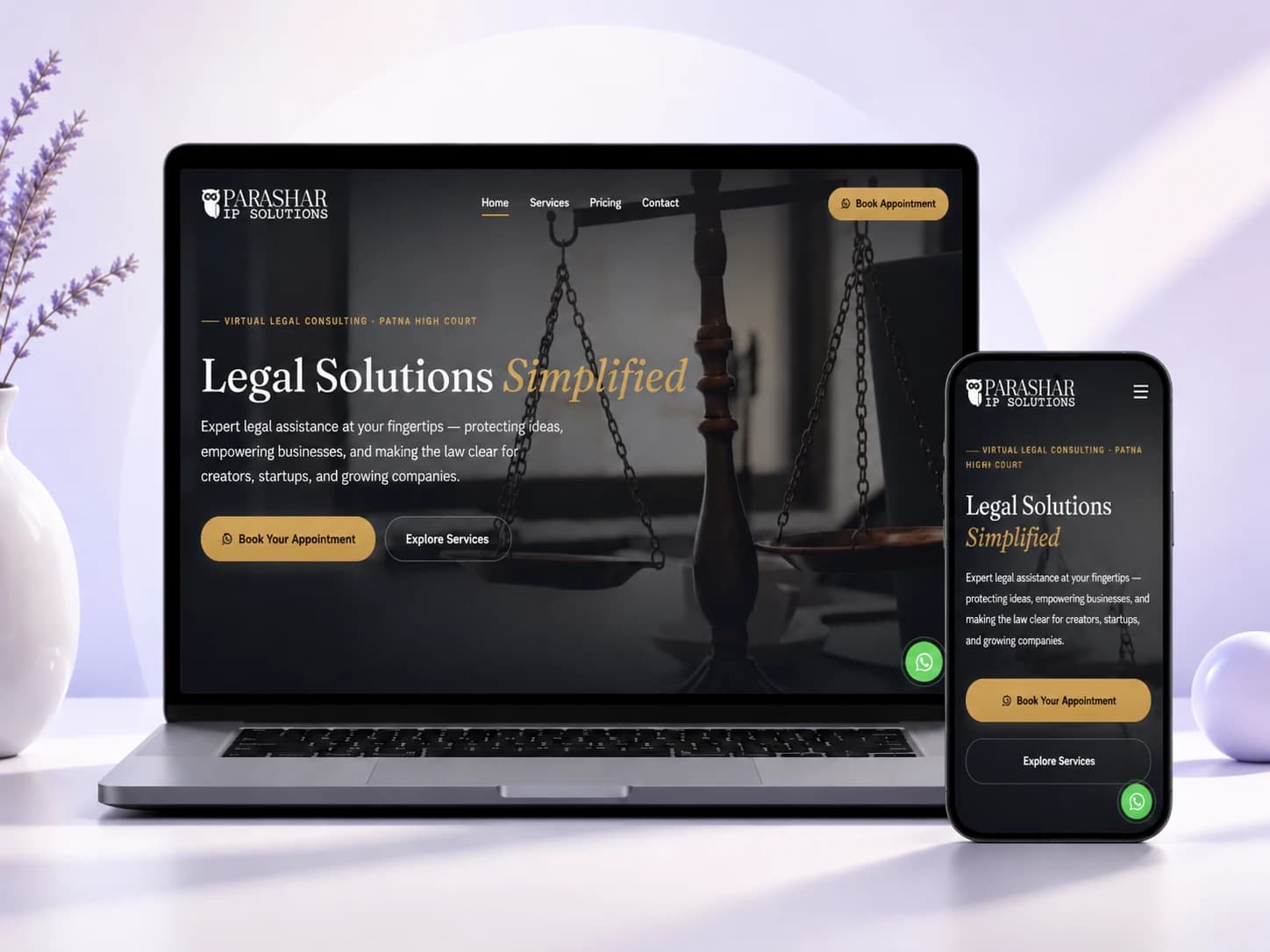 Parashar IP Solutions website mockup by ScaleVertex
